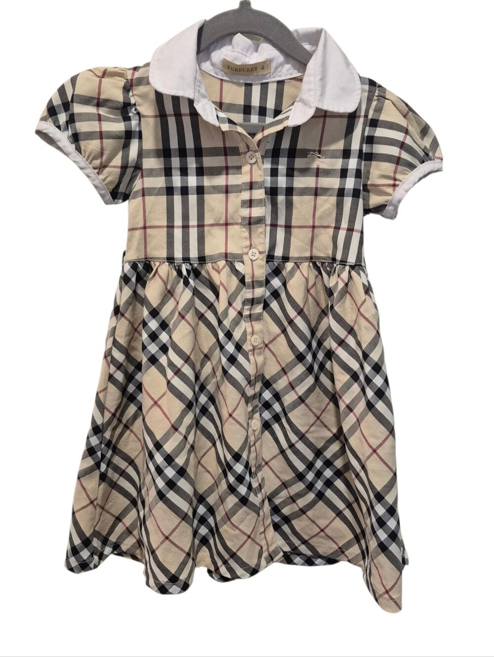 Burberry Size 4 Plaid Dress Tan Brown Whit Trim 4T Kids Girls